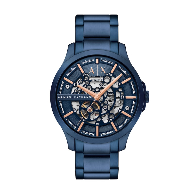 Main Image 1 of Armani Exchange Men's Rose Tone Skeleton Dial Blue Tone Bracelet Watch