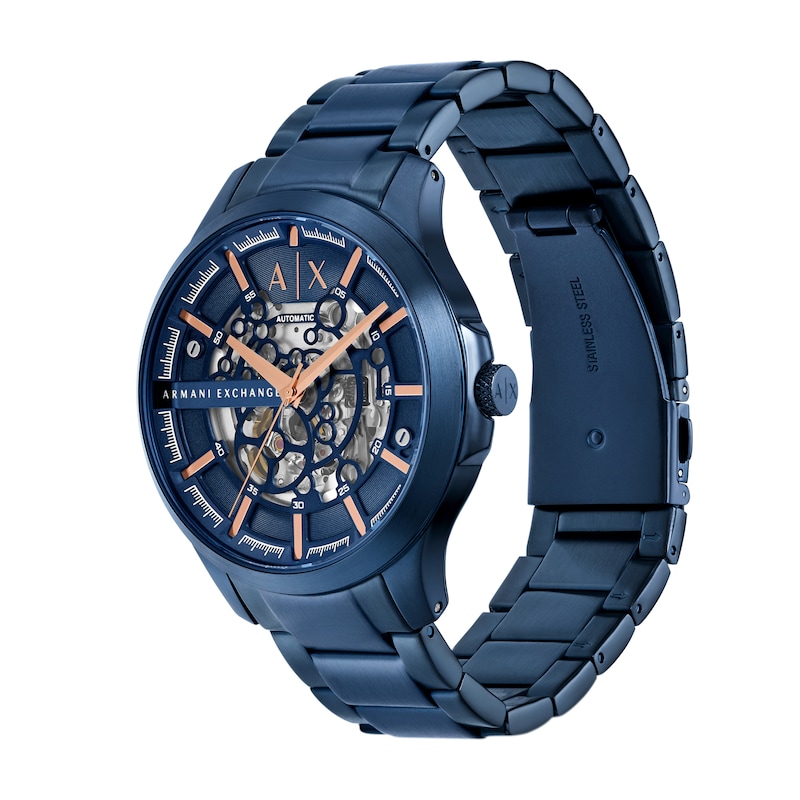 Main Image 4 of Armani Exchange Men's Rose Tone Skeleton Dial Blue Tone Bracelet Watch