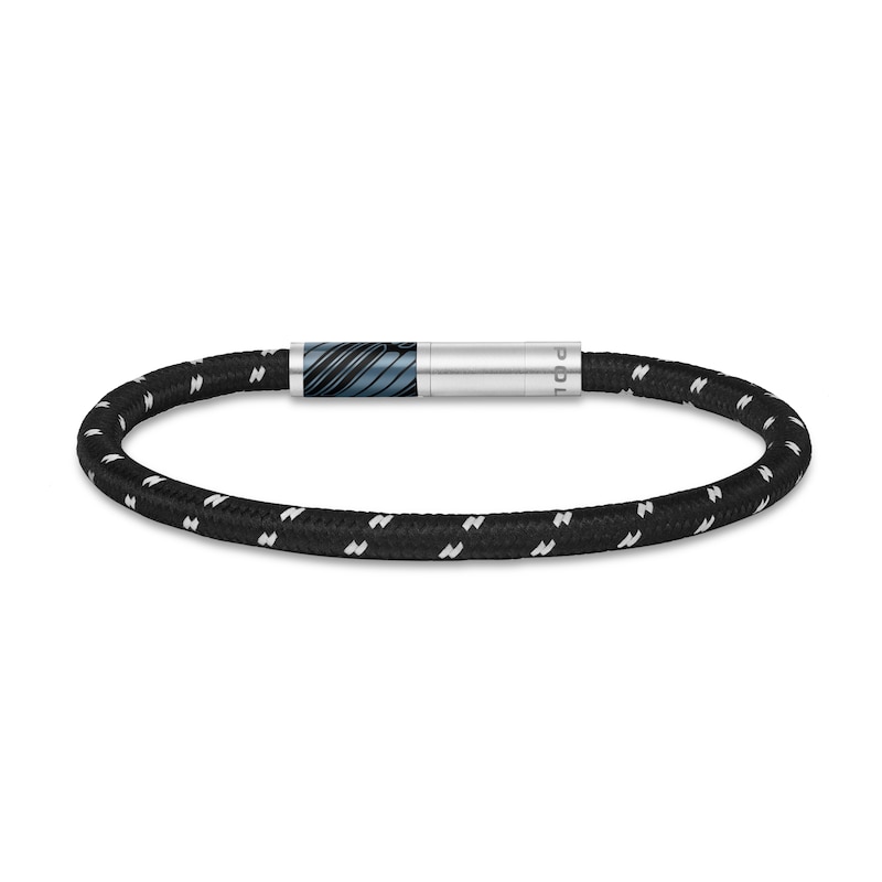 Main Image 2 of Police Plaint Men's Stainless Steel, Black & Charcoal Logo Woven Cord Bracelet