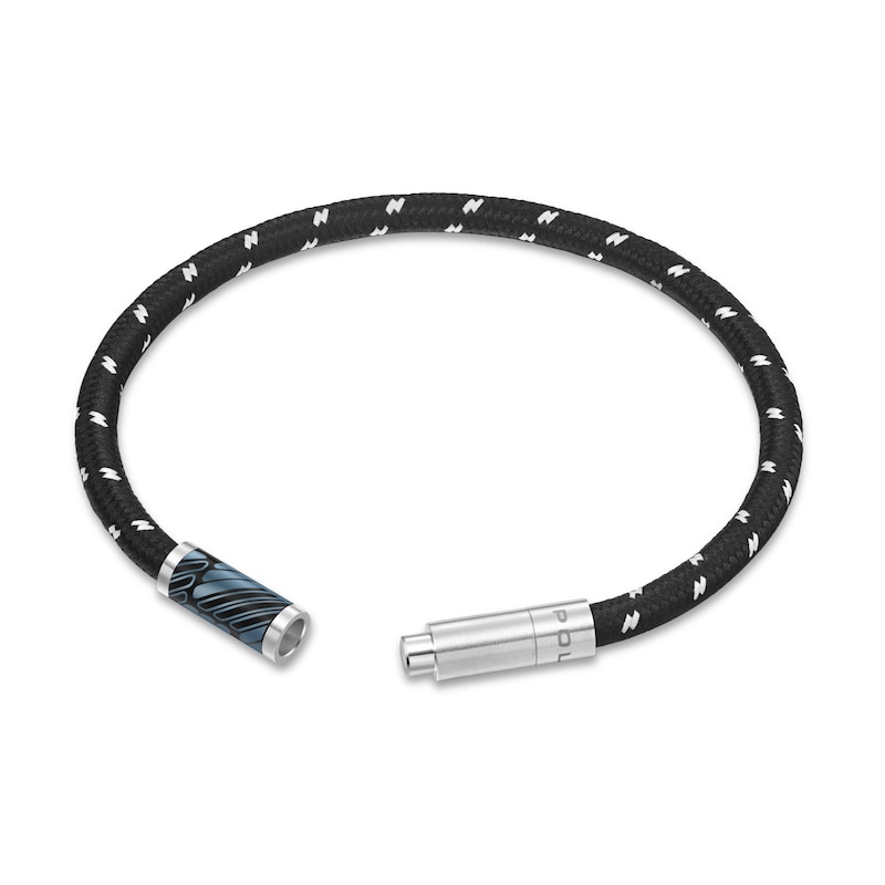 Main Image 3 of Police Plaint Men's Stainless Steel, Black & Charcoal Logo Woven Cord Bracelet