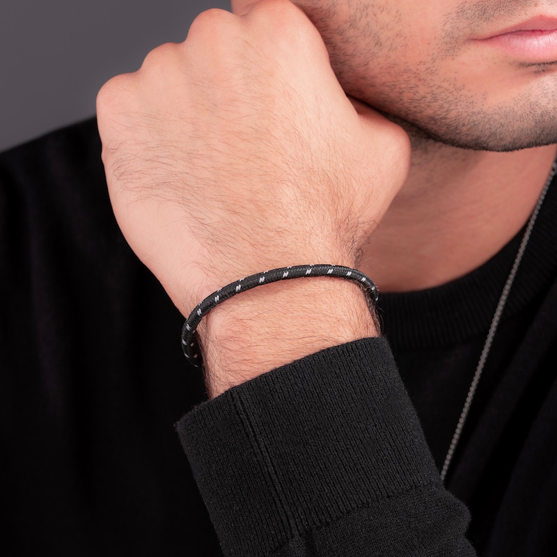 Main Image 4 of Police Plaint Men's Stainless Steel, Black & Charcoal Logo Woven Cord Bracelet