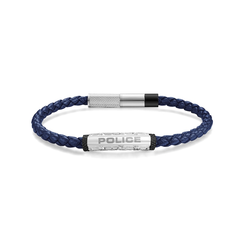 Main Image 2 of Police Warren Men's Stainless Steel Wing Logo Navy Leather Bracelet