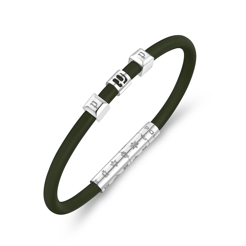 Main Image 1 of Police Flake Men's Stainless Steel & Green Leather Bracelet