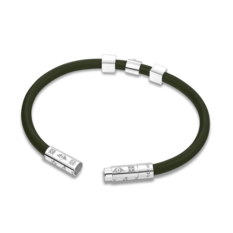 Main Image 3 of Police Flake Men's Stainless Steel & Green Leather Bracelet