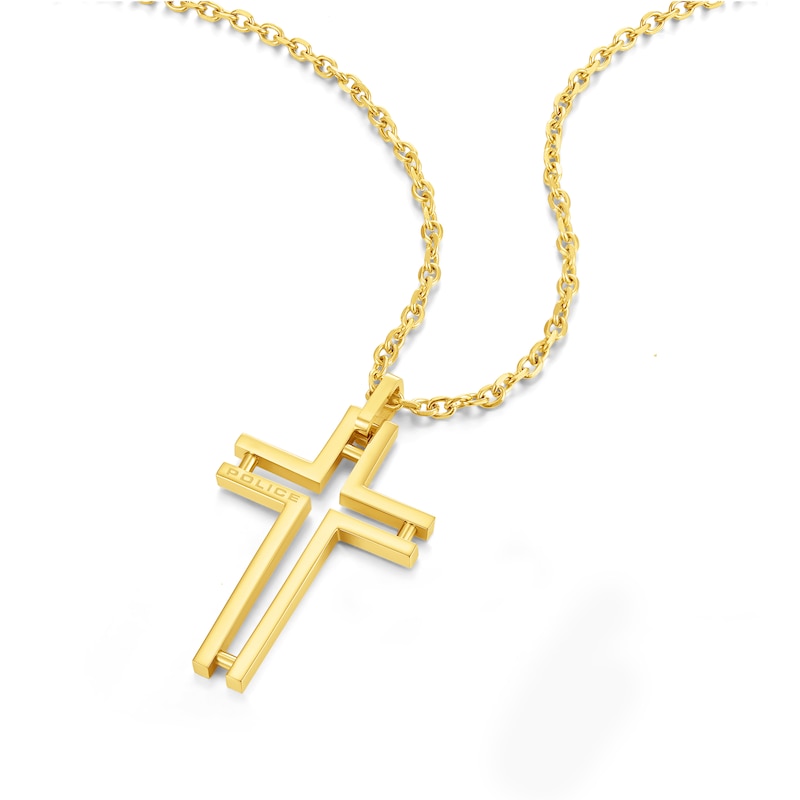 Main Image 2 of Police Framed Men's Gold Tone Shiny Cut-out Cross Pendant Necklace