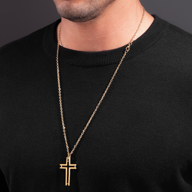 Main Image 4 of Police Framed Men's Gold Tone Shiny Cut-out Cross Pendant Necklace