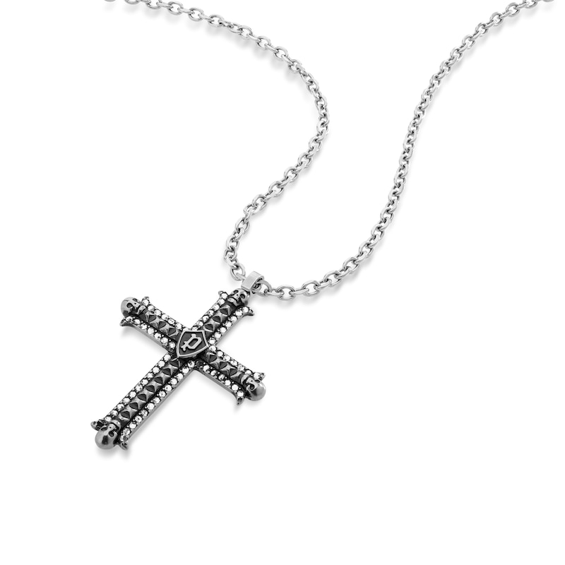 Main Image 2 of Police Whiz Antique Men's Stainless Steel Crystal Cross Pendant Necklace