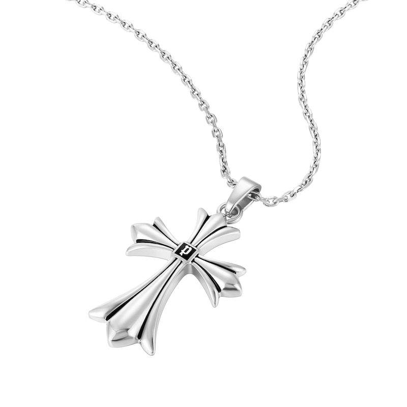 Main Image 2 of Police Grace IV Men's Polished Stainless Steel Black Fill Cross Necklace