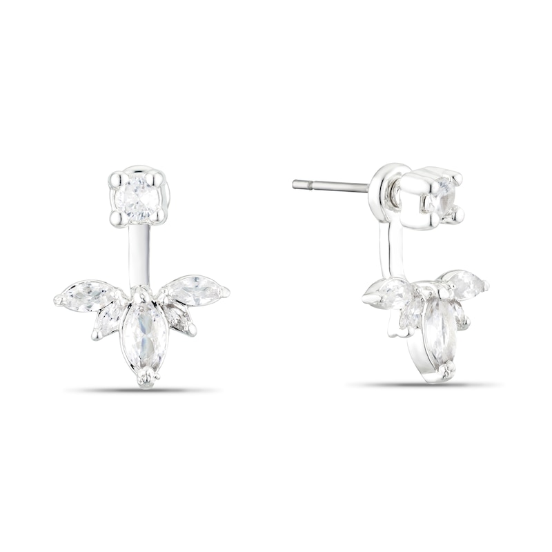 Main Image 1 of Silver Tone Cubic Zirconia Ear Jacket Leaf Stud Earrings