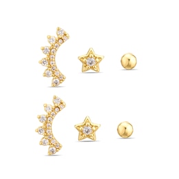 Gold Tone 3 Set Cubic Zirconia Stud Earrings