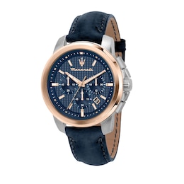 Maserati Successo Men's Blue Chrono Dial Blue Leather Strap Watch