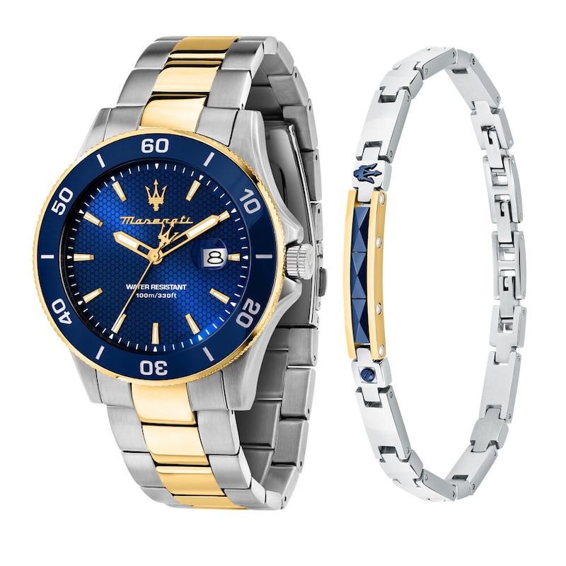 Main Image 1 of Maserati Competizione Men's Blue Dial Two Tone Watch & Bracelet Set