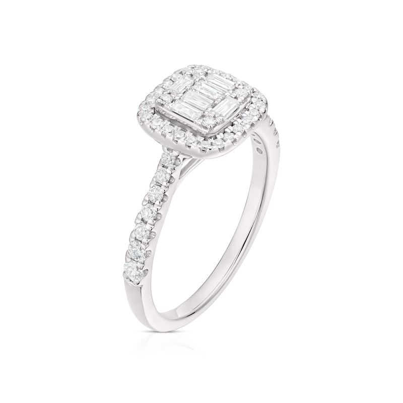 Main Image 2 of 9ct White Gold 0.50ct Diamond Cushion Shaped Cluster Ring