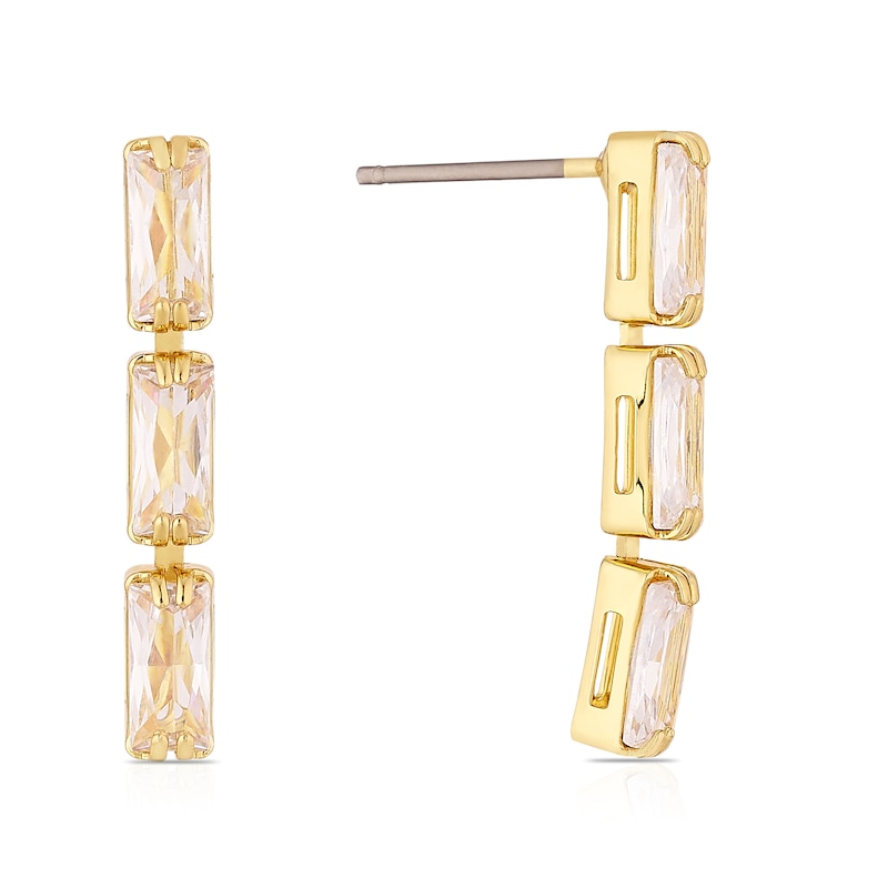 Main Image 1 of Gold Plated Cubic Zirconia Triple Stone Drop Earrings