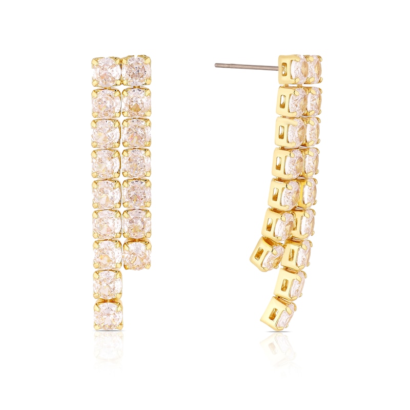 Main Image 1 of Gold Plated Cubic Zirconia Double Drop Earrings