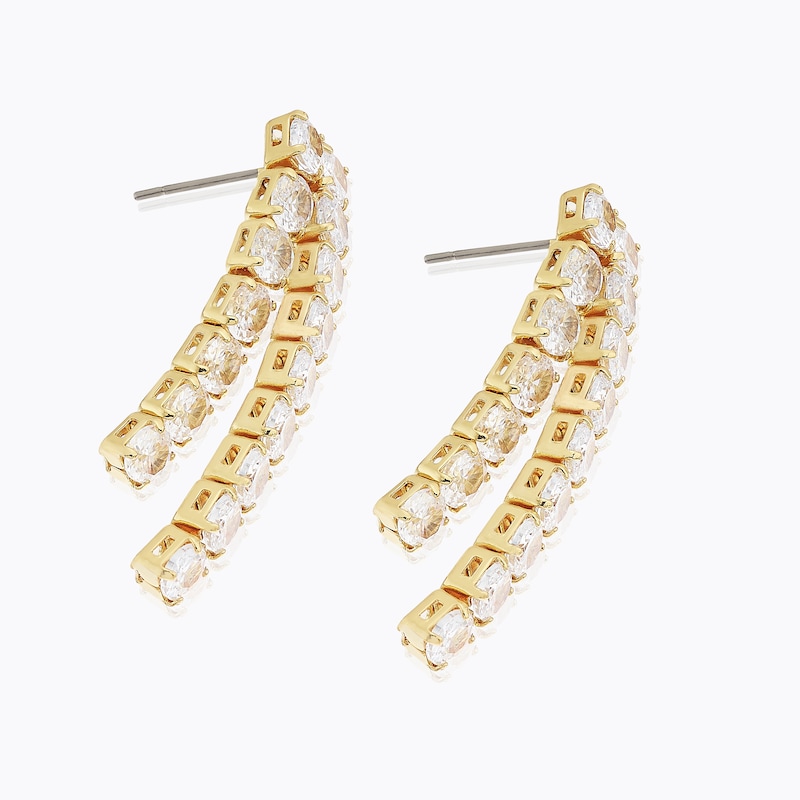 Main Image 2 of Gold Plated Cubic Zirconia Double Drop Earrings