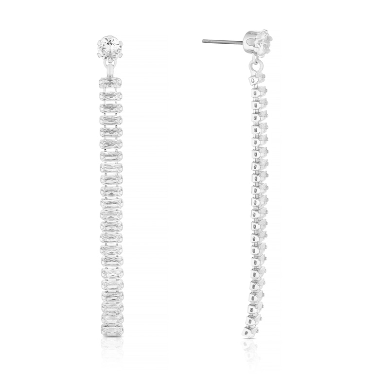 Main Image 1 of Silver Plated Cubic Zirconia Bar Drop Earrings