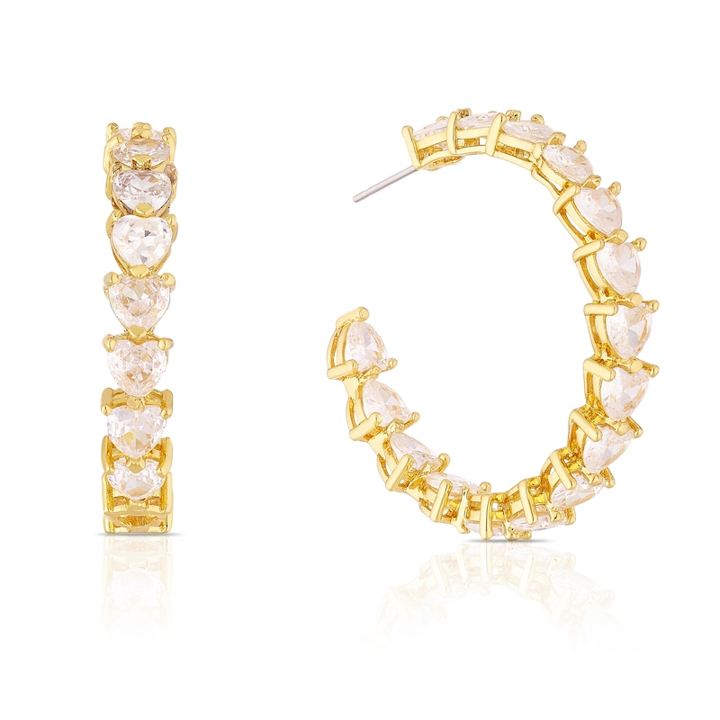 Main Image 1 of Gold Plated Cubic Zirconia Large Heart Hoop Earrings