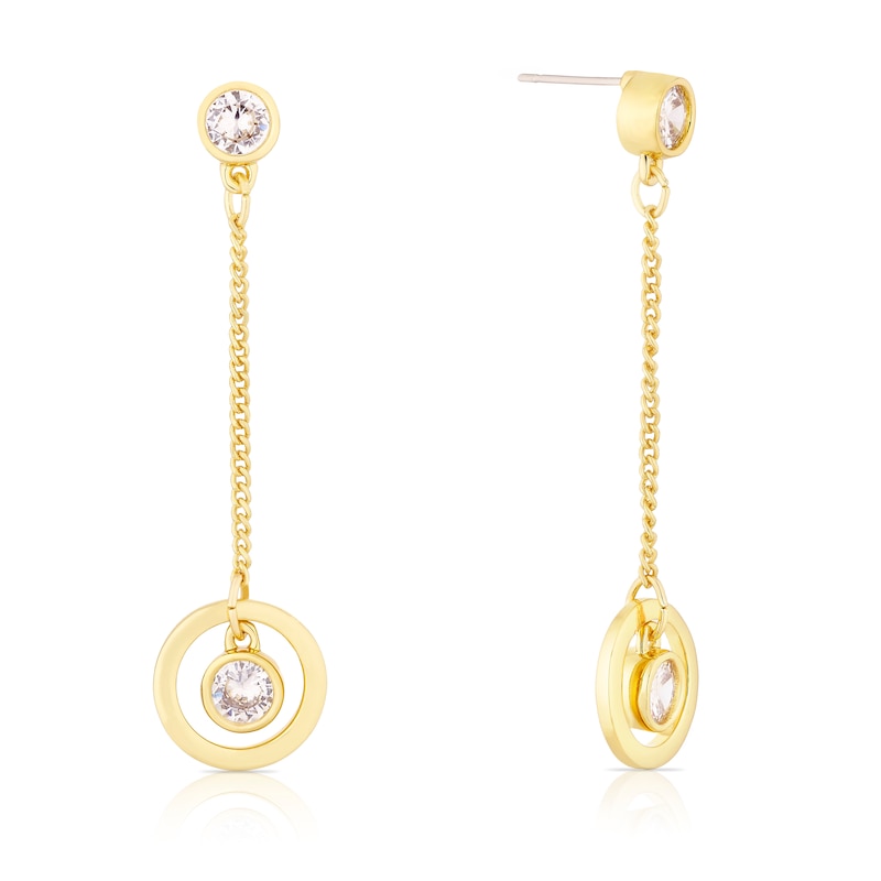 Main Image 1 of Gold Plated Cubic Zirconia Halo Drop Earrings