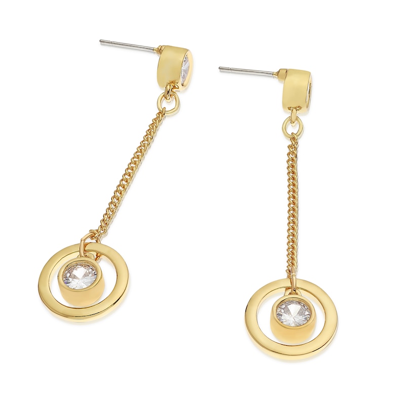 Main Image 2 of Gold Plated Cubic Zirconia Halo Drop Earrings