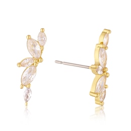 Gold Plated Cubic Zirconia Climber Stud Earrings