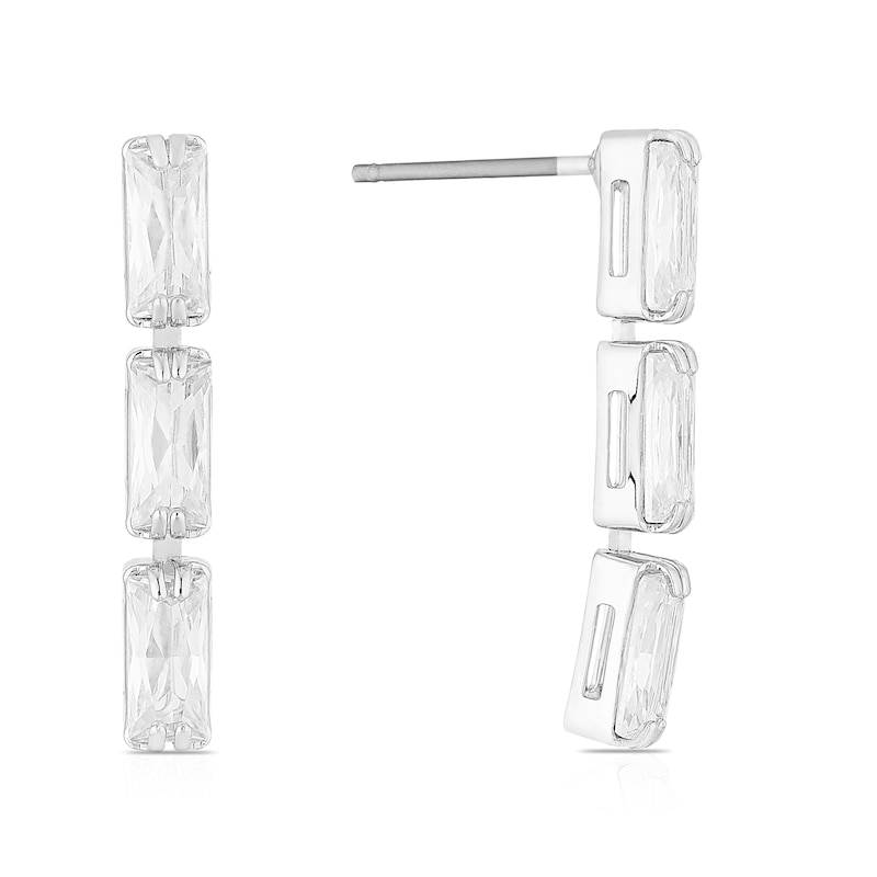 Main Image 1 of Silver Plated Cubic Zirconia Triple Bar Drop Earrings