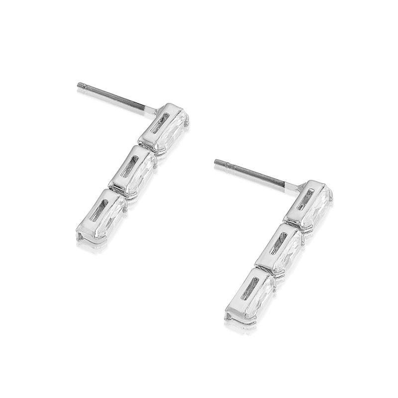 Main Image 2 of Silver Plated Cubic Zirconia Triple Bar Drop Earrings