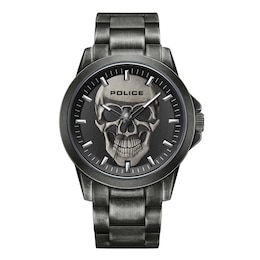 Police Flick Black Skull Dial Gunmetal Grey Bracelet Watch