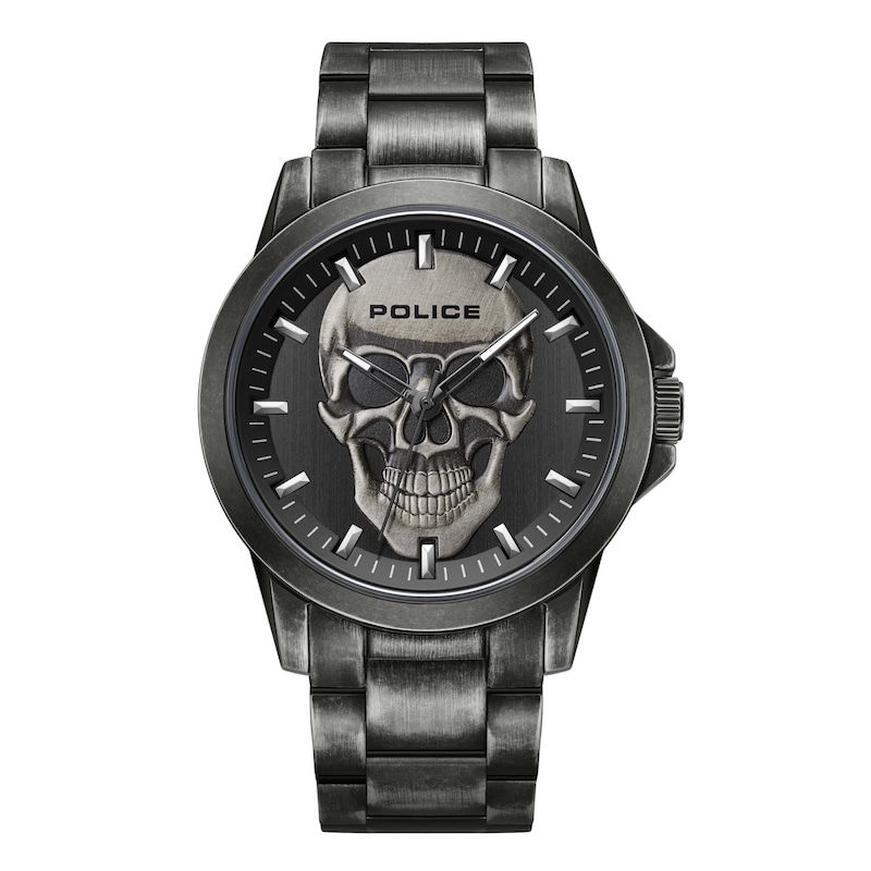 Main Image 1 of Police Flick Black Skull Dial Gunmetal Grey Bracelet Watch