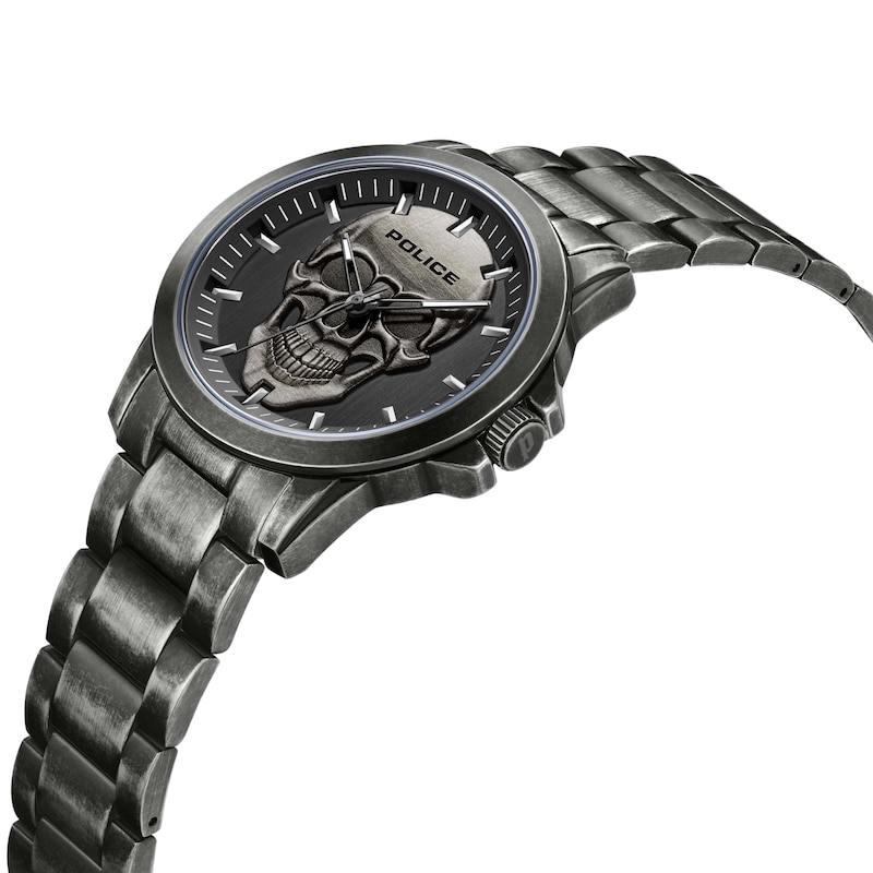 Main Image 2 of Police Flick Black Skull Dial Gunmetal Grey Bracelet Watch