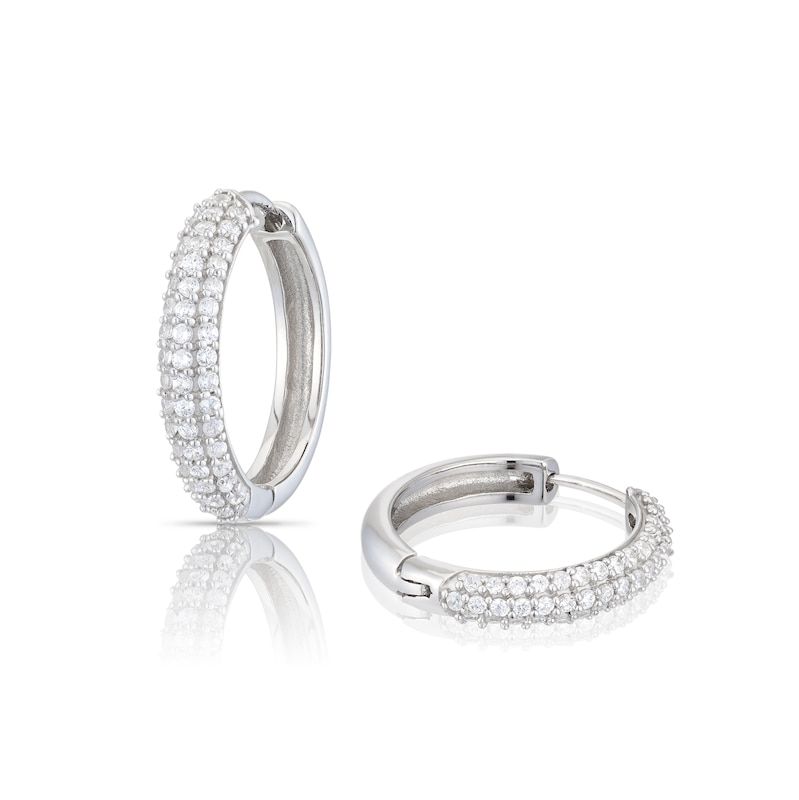 Main Image 1 of Emmy London Platinum Plated Sterling Silver Cubic Zirconia Pavé Set Hoop Earrings