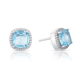 Emmy London Platinum Plated Sterling Silver Blue Glass Earrings