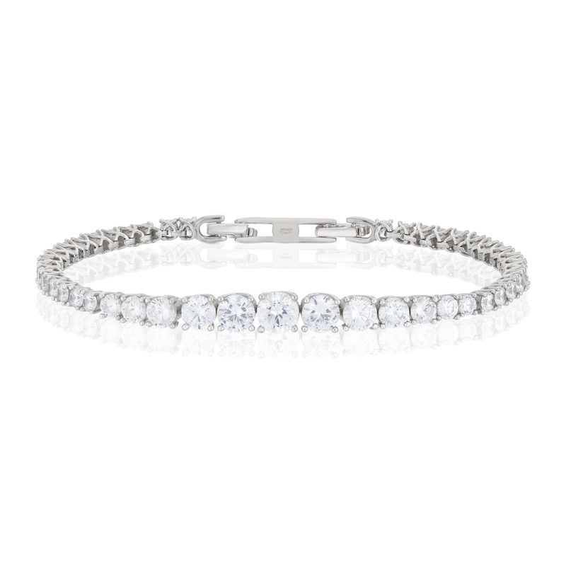 Main Image 1 of Emmy London Platinum Plated Sterling Silver Round Graduated Cubic Zirconia Tennis Bracelet