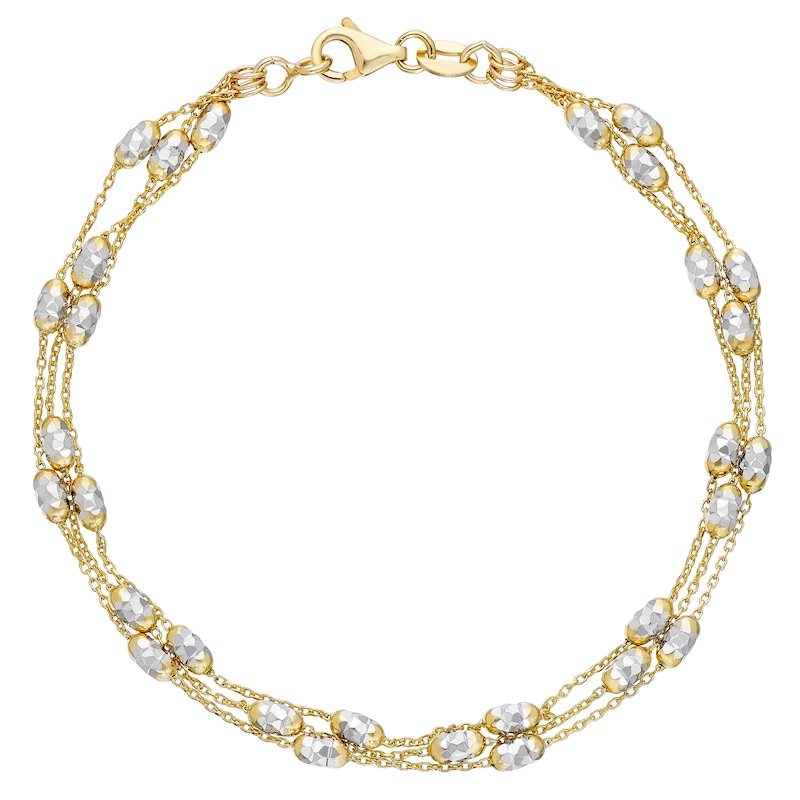 9ct Two-Tone Gold 7.25 Inch Three Strand Bracelet