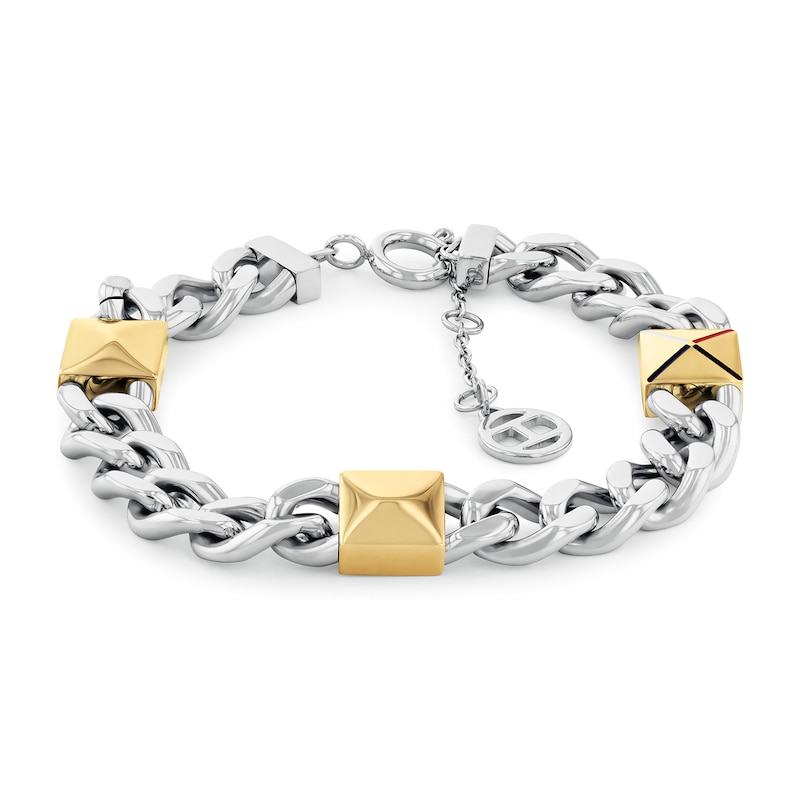 Main Image 1 of Tommy Hilfiger Ladies' Chunky Curb Chain Gold Tone Stud Detail Stainless Steel Bracelet