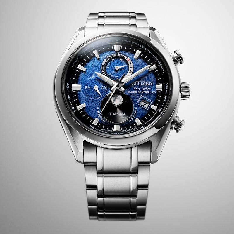 Main Image 4 of Citizen Tsuki-Yomi' Radio-Controlled Moon Phase Blue Patterned Dial Bracelet Watch