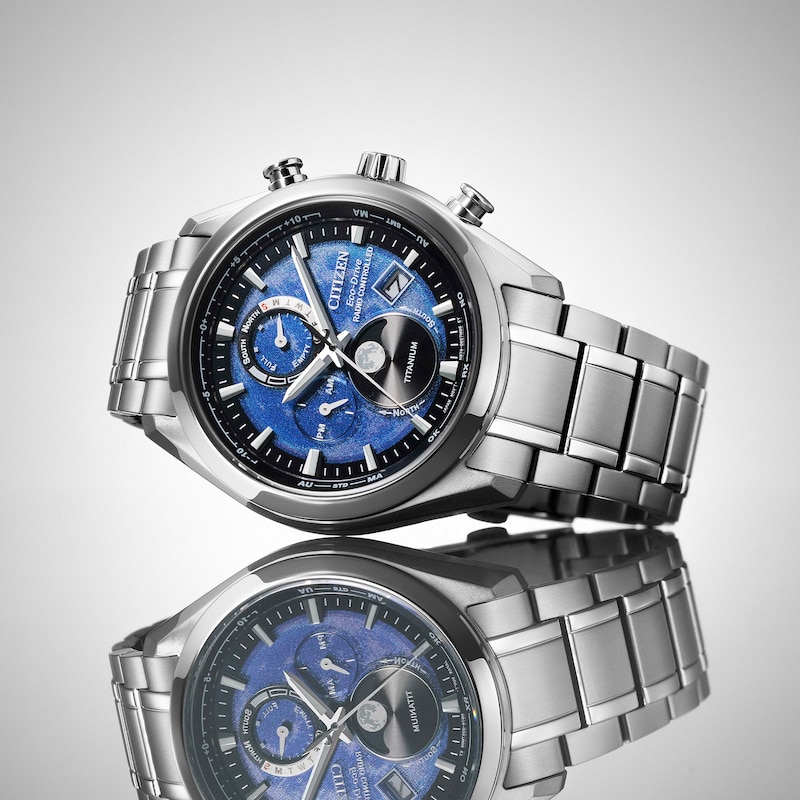 Main Image 5 of Citizen Tsuki-Yomi' Radio-Controlled Moon Phase Blue Patterned Dial Bracelet Watch