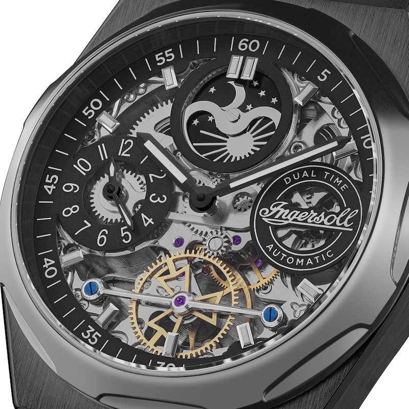 Main Image 3 of Ingersoll 1892 The Broadway Men's Automatic Black Skeleton Dial Black PU Strap Watch