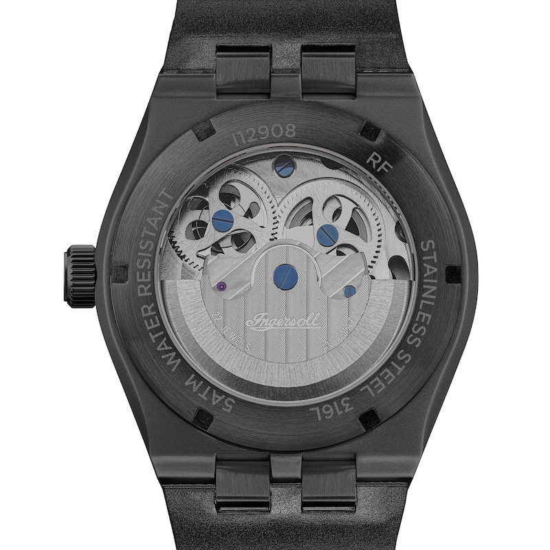 Main Image 4 of Ingersoll 1892 The Broadway Men's Automatic Black Skeleton Dial Black PU Strap Watch