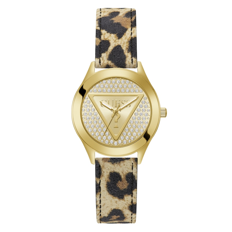 Main Image 1 of Guess Ladies' Stone Set Gold Dial Leopard Print Strap Watch