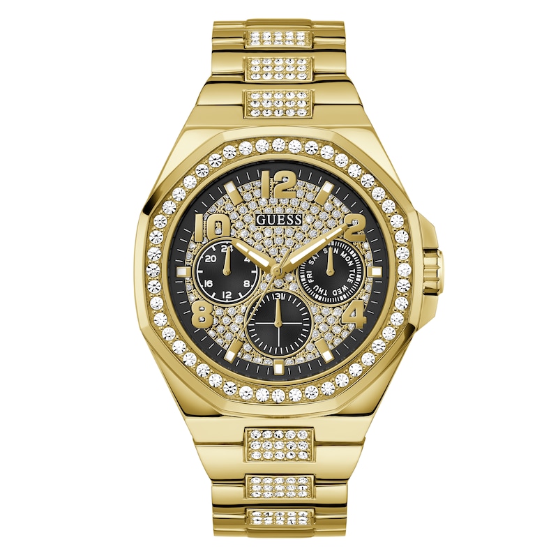 Main Image 1 of Guess Ladies' Stone Set Black Dial Yellow Tone Bracelet Watch