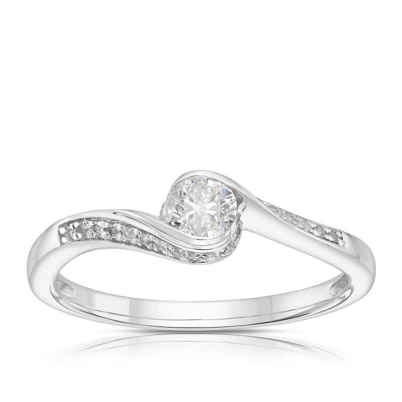 Main Image 1 of 9ct White Gold 0.25ct Diamond Twist Solitaire Ring