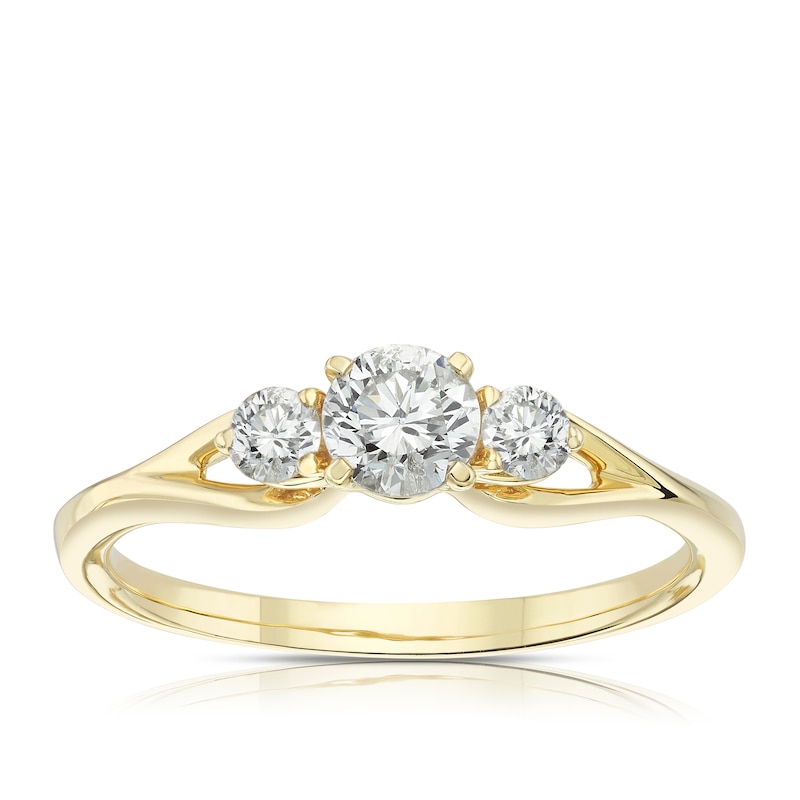 Main Image 1 of 9ct Yellow Gold 0.50ct Diamond Split Shoulder Three Stone Ring