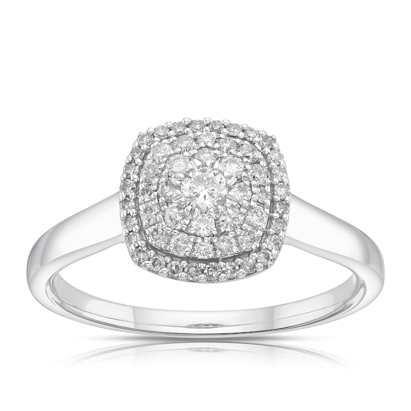 Main Image 1 of 9ct White Gold 0.33ct Diamond Triple Cushion Halo Cluster Ring