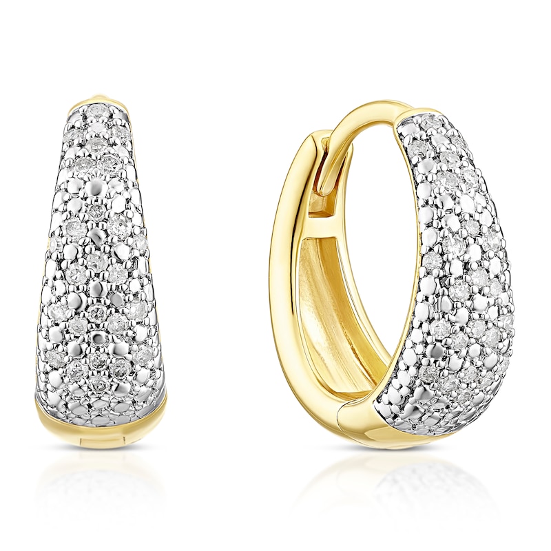 Main Image 1 of Sterling Silver & 18ct Yellow Gold Plated Vermeil 0.15ct Diamond Chunky Hoop Earrings