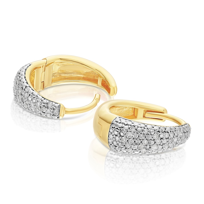 Main Image 2 of Sterling Silver & 18ct Yellow Gold Plated Vermeil 0.15ct Diamond Chunky Hoop Earrings