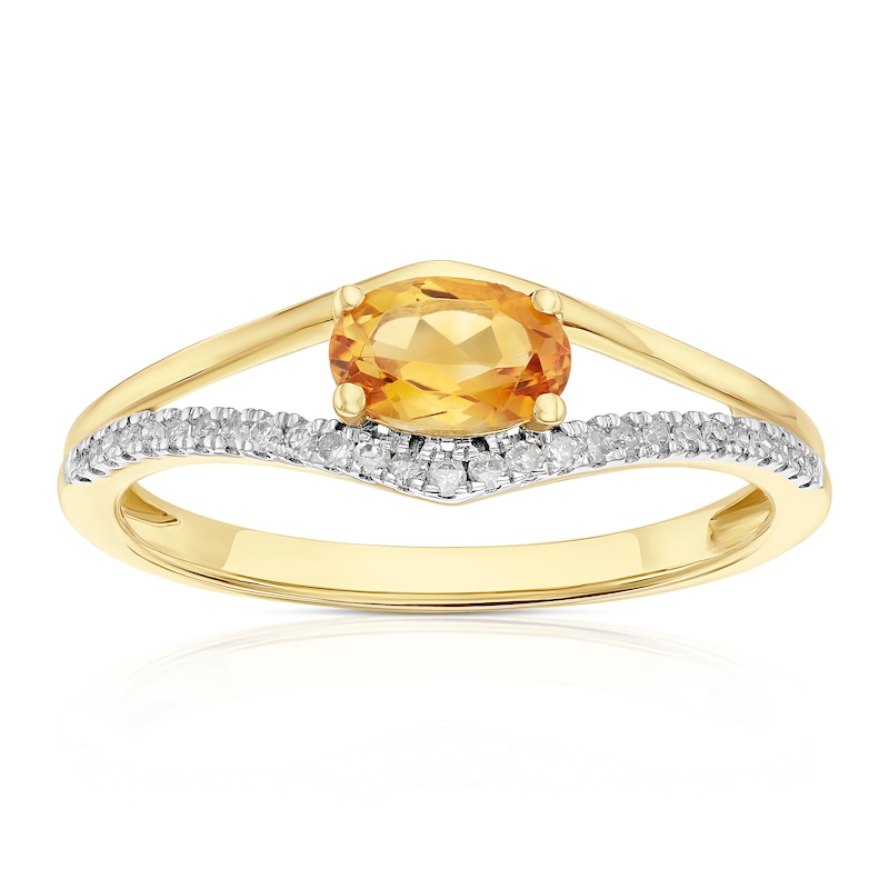 Main Image 1 of 9ct Yellow Gold Diamond & Citrine Double Layer Ring