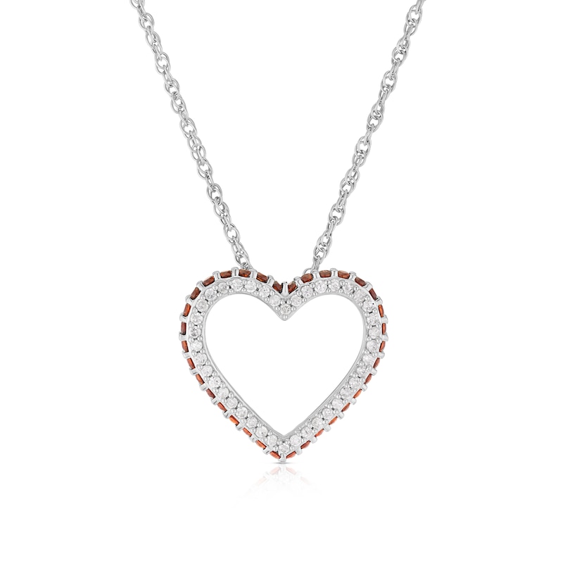 Main Image 1 of Sterling Silver 0.15ct Diamond & Garnet Heart Pendant Necklace