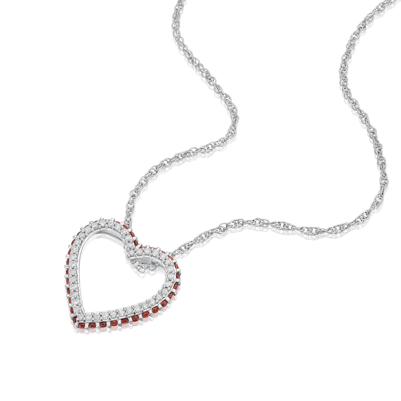 Main Image 2 of Sterling Silver 0.15ct Diamond & Garnet Heart Pendant Necklace