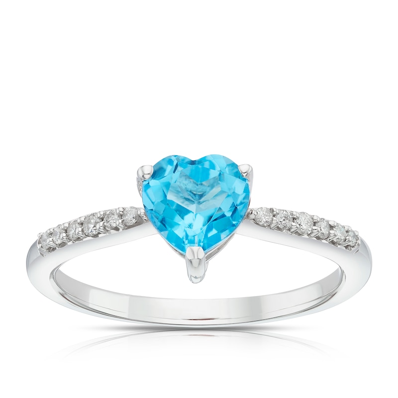 Main Image 1 of Sterling Silver Diamond & Blue Topaz Heart Solitaire Ring